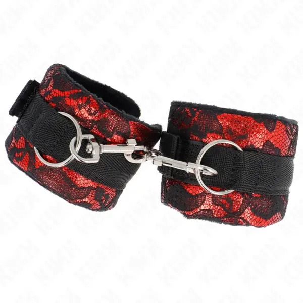 KINK - Muñequera corta de encaje terciopelo y unión de nylon rojo/negro - Imagen 2
