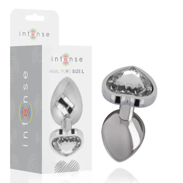 INTENSE - Plug Anal Metal Aluminio Corazón Blanco Talla L