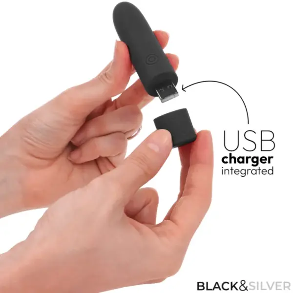 BLACK & SILVER - Bala Vibradora GERI Recargable USB con 8 Vibraciones en Negro - Imagen 3