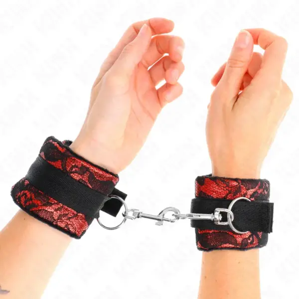 KINK - Muñequera corta de encaje terciopelo y unión de nylon rojo/negro - Imagen 4