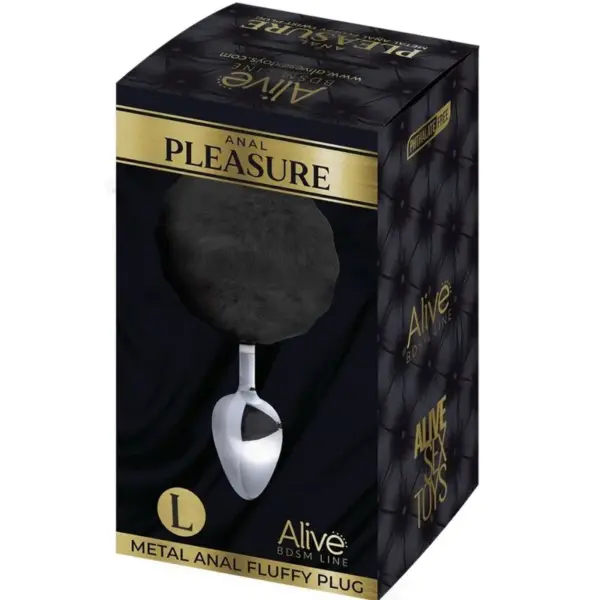 ALIVE - Plug Anal de Metal con Pompón Negro Talla L - Imagen 2