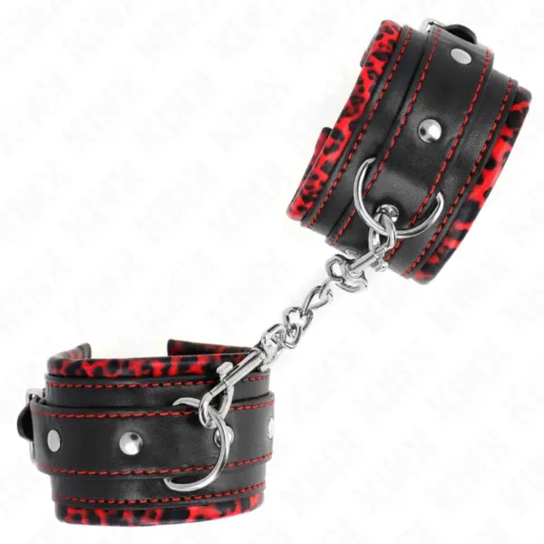 KINK - Muñequeras forradas rojas/negro ajustables para BDSM - Imagen 2