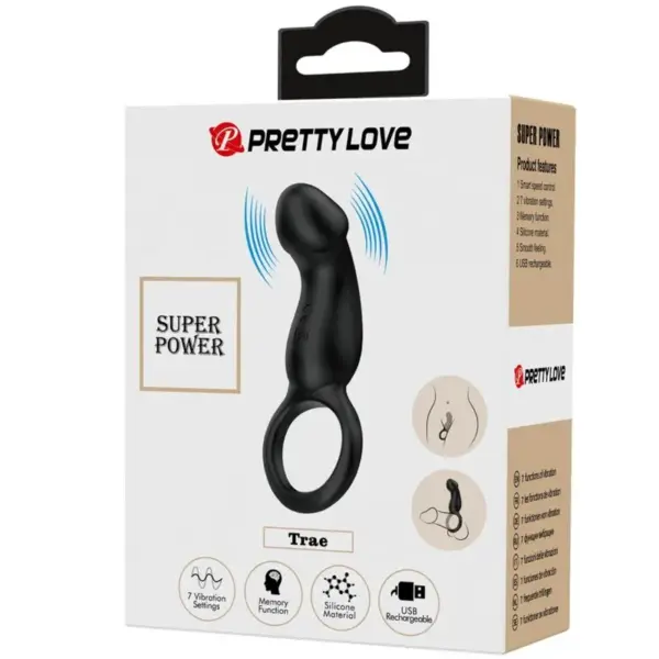 Pretty Love - Anillo vibrador con estimulador negro - Imagen 6