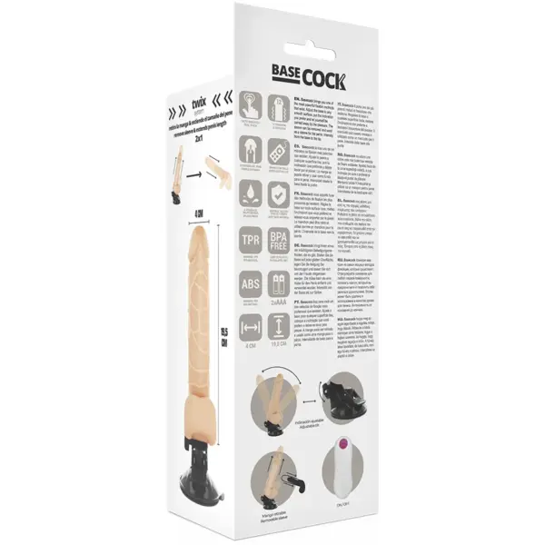 BASECOCK - Vibrador Realista Control Remoto Natural con Testículos 19.5 cm - 4 cm - Imagen 6