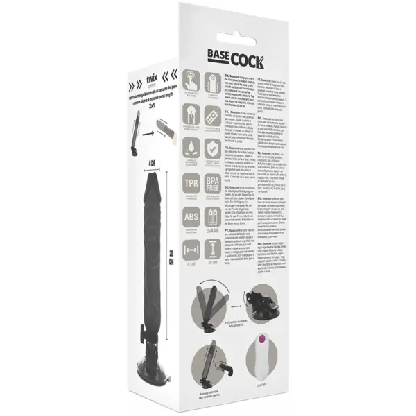 BASECOCK - Vibrador realista control remoto negro 20 cm - 4 cm - Imagen 6