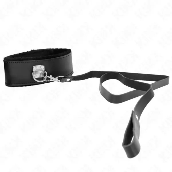 KINK - Collar con Correa 116 cm de Piel Negro Ajustable 40-48 cm x 6 cm - Imagen 4