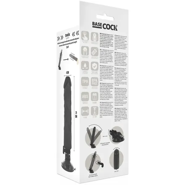 BASECOCK - Vibrador realista control remoto negro 21 cm - 4 cm - Imagen 6