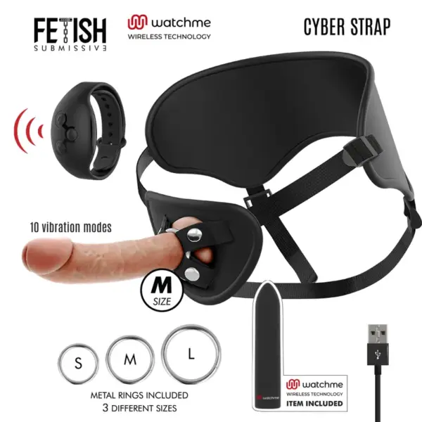 Fetish Submissive Cyber Strap - Arnés con Dildo y Bala Control Remoto Technology WatchMe M