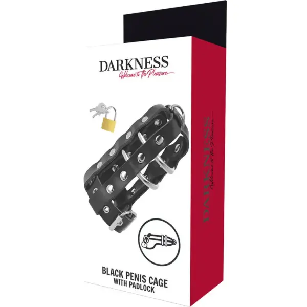 DARKNESS - Jaula de Castidad Cuero con Candado para Placer Controlado - Imagen 5