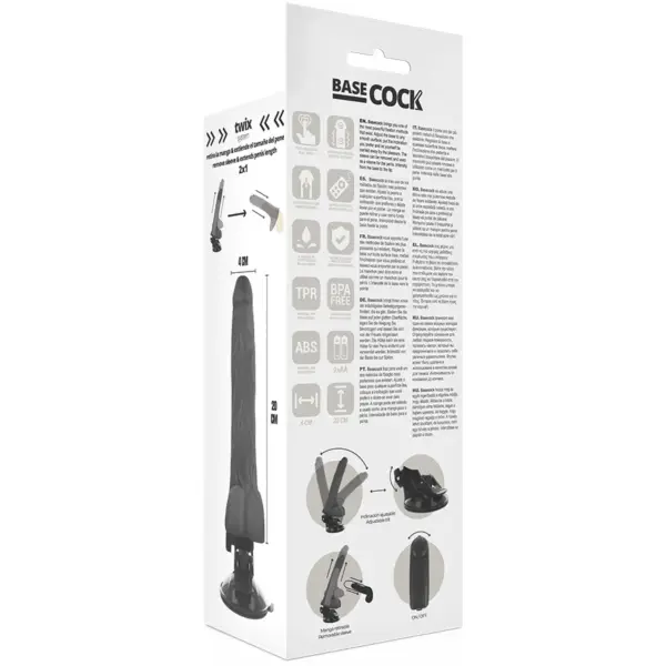 BASECOCK - Vibrador realista control remoto negro con testículos 20 cm - 4 cm - Imagen 6