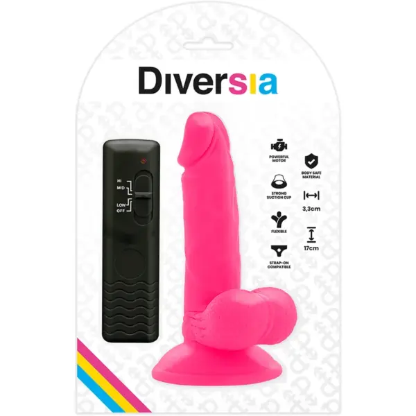 DIVERSIA - Dildo Flexible Con Vibración Rosa 17 cm -O- 3.3 cm - Imagen 9