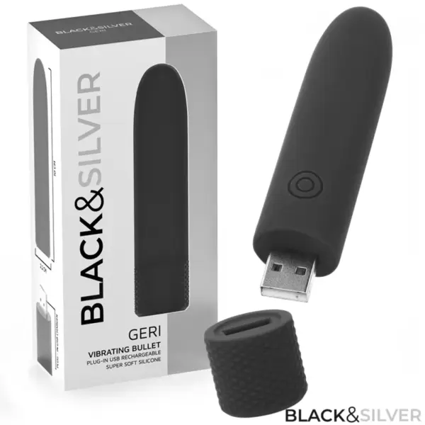 BLACK & SILVER - Bala Vibradora GERI Recargable USB con 8 Vibraciones en Negro