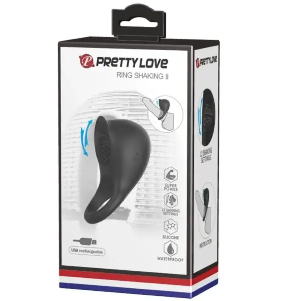 Pretty Love - Anillo vibrador para pene con lengua negro - Imagen 9