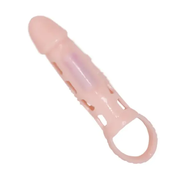 BAILE - Funda Extensora de Pene con Vibración y Strap Natural 13.5 cm - Imagen 3