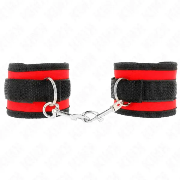 KINK - Muñequera Nylon Rojo-Negro Ajustable para BDSM