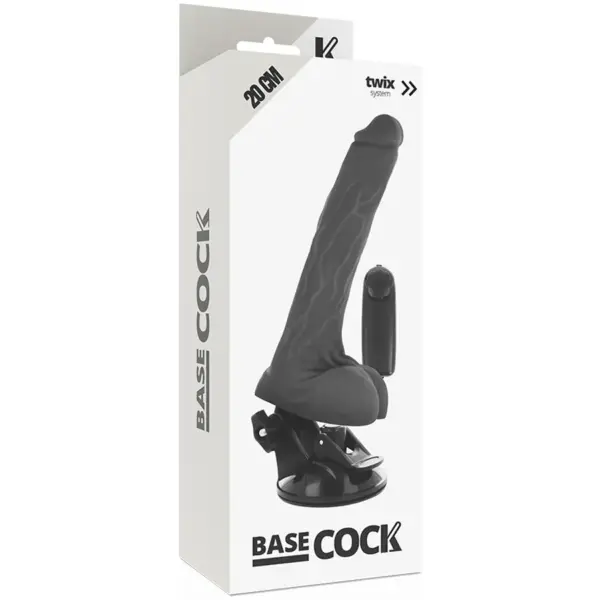 BASECOCK - Vibrador realista control remoto negro con testículos 20 cm - 4 cm - Imagen 5