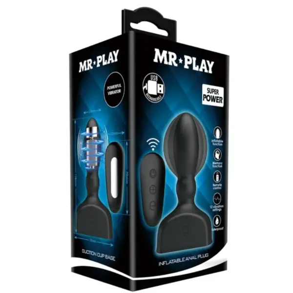 MR PLAY - Plug Anal Hinchable Negro Control Remoto - Imagen 6