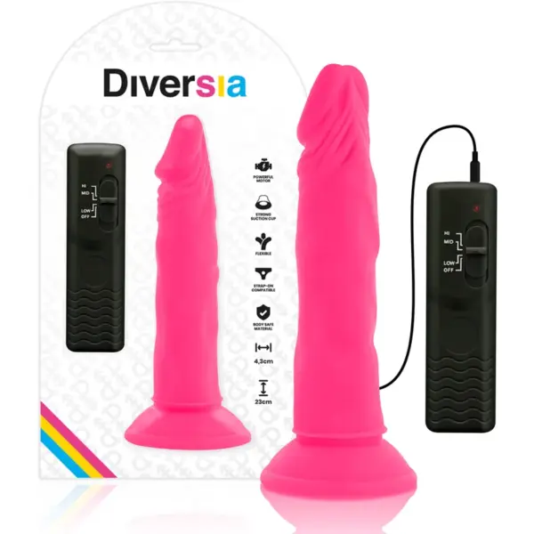 DIVERSIA - Dildo Flexible con Vibración Rosa 23 cm -O- 4.3 cm - Imagen 4