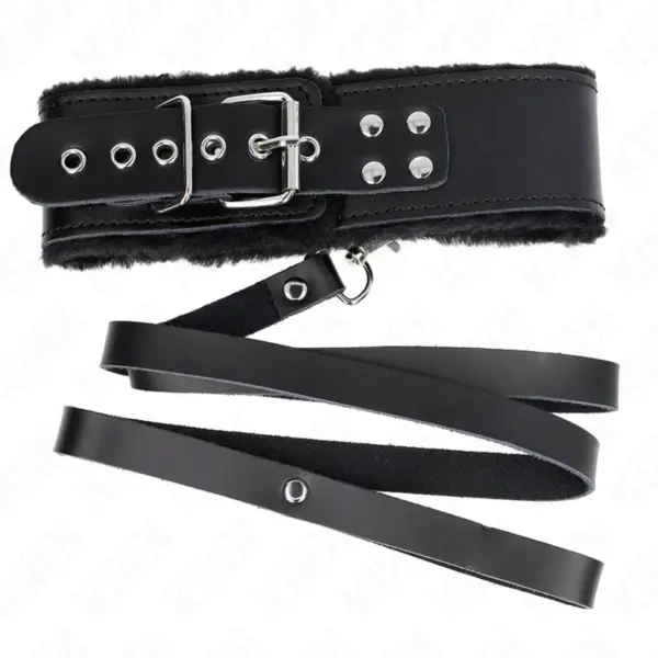 KINK - Collar con Correa 116 cm de Piel Negro Ajustable 40-48 cm x 6 cm - Imagen 5