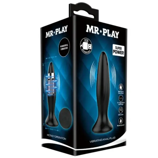 MR PLAY - Plug Anal Vibrador Negro Recargable - Imagen 7