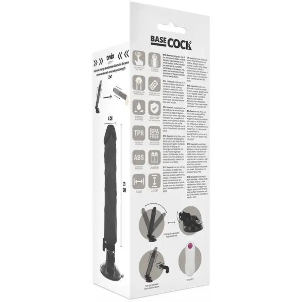 BASECOCK - Vibrador Realista Control Remoto Negro 21 cm - Imagen 5