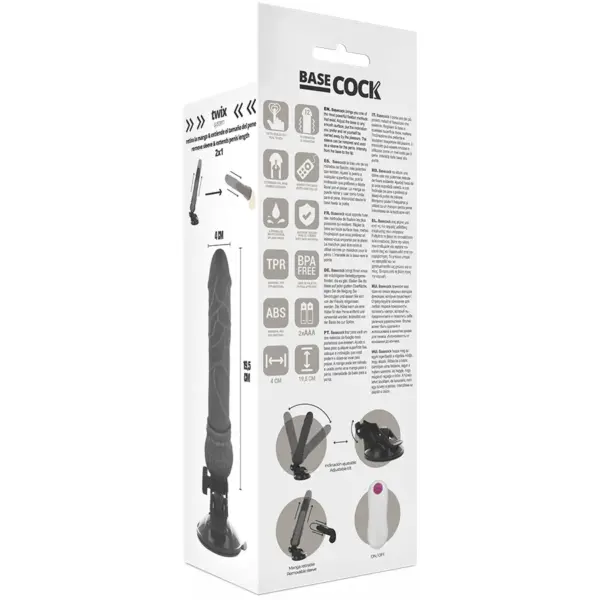 Basecock - Vibrador Realístico Control Remoto Negro 19.5 cm - 4 cm - Imagen 6