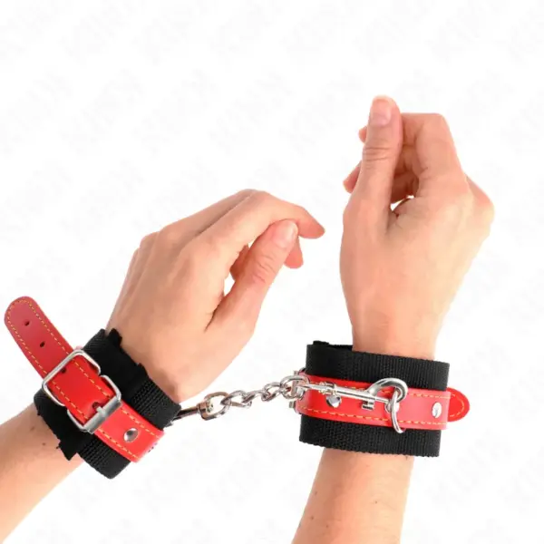 KINK - Muñequera de nylon negro con correa polipiel rojo ajustable - Imagen 4