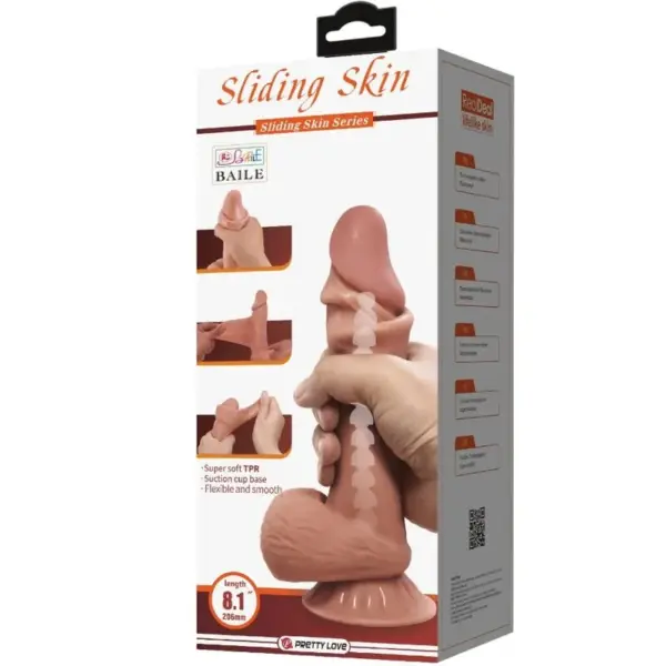 Pretty Love - Sliding Skin Series Dildo Realístico con Ventosa Piel Deslizante Moreno 20.6 cm - Imagen 7