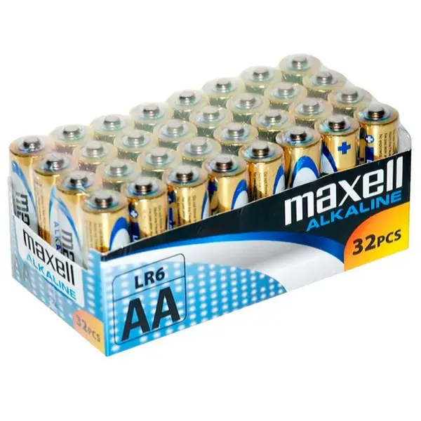 MAXELL - Pila Alcalina AA LR6 Pack*32 Pilas: Energía Confiable para Todos Tus Dispositivos