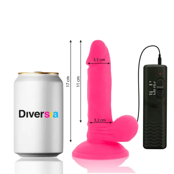 DIVERSIA - Dildo Flexible Con Vibración Rosa 17 cm -O- 3.3 cm - Imagen 2