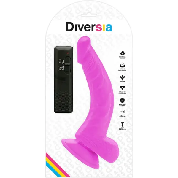 DIVERSIA - Dildo flexible con vibración lila de 21.5 cm - Imagen 8