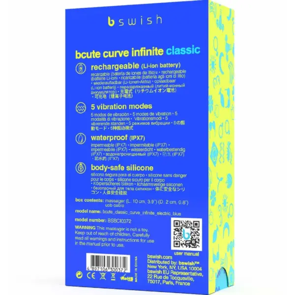 B SWISH - BCUTE CURVE INFINITE CLASSIC VIBRADOR RECARGABLE SILICONA AZUL - Imagen 5