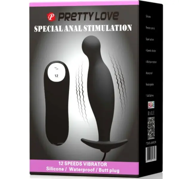 Pretty Love - Plug Anal Silicona 12 Modos Vibración Negro - Imagen 7