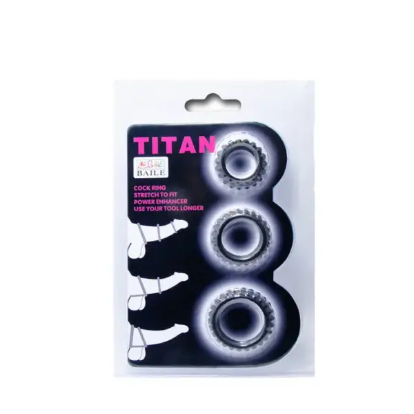 BAILE - Titan Set 3 Pcs Cock Ring Black 2.8 + 2.4 + 1.9 CM - Imagen 5