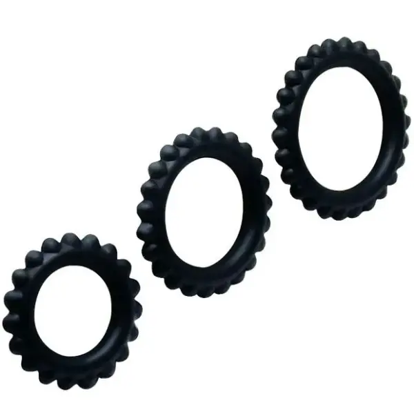 BAILE - Titan Set 3 Pcs Cock Ring Black 2.8 + 2.4 + 1.9 CM - Imagen 3