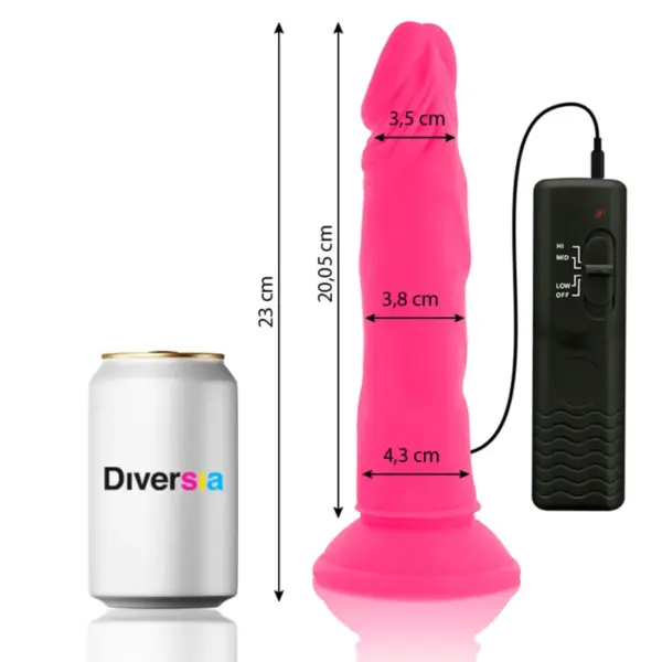 DIVERSIA - Dildo Flexible con Vibración Rosa 23 cm -O- 4.3 cm - Imagen 2