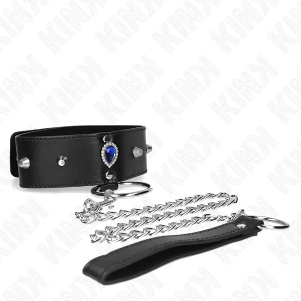 KINK - Collar con Correa 65 cm con Diamantes Azules Ajustable 36-43 cm x 5 cm - Imagen 4