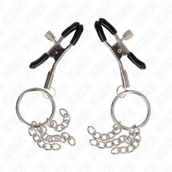 KINK - Pinzas para pezones con aro y pequeñas cadenas plateadas 6 cm - Imagen 2