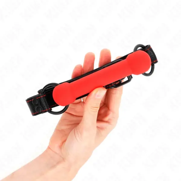 KINK - Mordaza Forma de Hueso con Correa Polipiel Rojo Ajustable 41-57 cm - Imagen 2