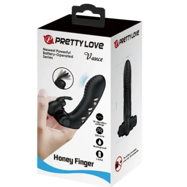 Pretty Love - Vance Funda Dedo Vibrador Conejo Negro - Imagen 9