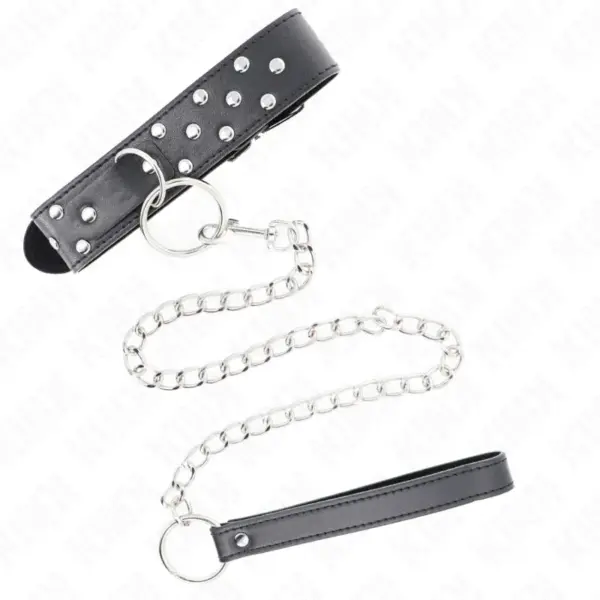 KINK - Collar con Correa 65 cm Remache Anilla Negro Ajustable 36-50 cm x 3.8 cm - Imagen 4