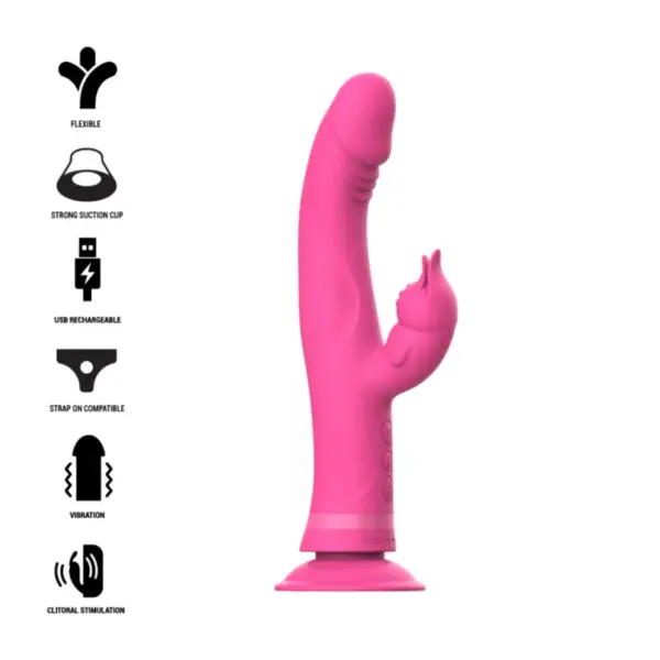 Intense - Vibrador Rabbit Silicona Rosa para Placer Dual