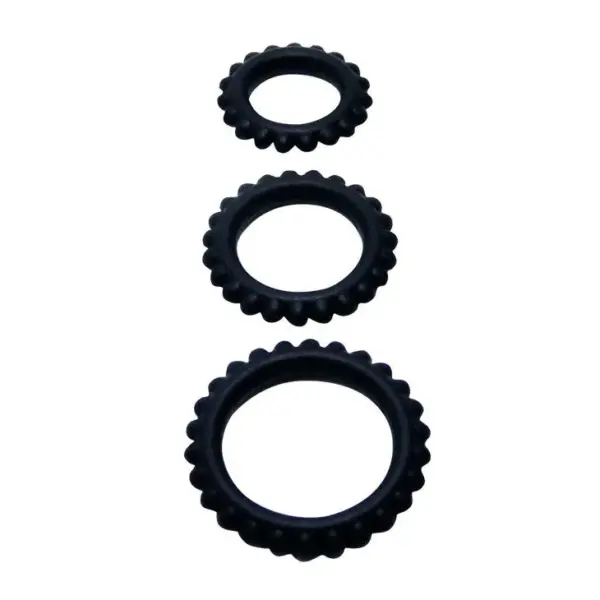 BAILE - Titan Set 3 Pcs Cock Ring Black 2.8 + 2.4 + 1.9 CM - Imagen 2