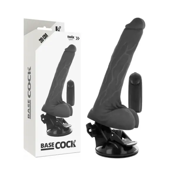 BASECOCK - Vibrador realista control remoto negro con testículos 20 cm - 4 cm - Imagen 3