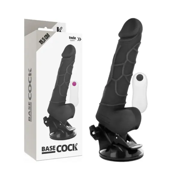 BASECOCK - Vibrador Realista Control Remoto Negro con Testículos 19.5 cm -O- 4 cm - Imagen 3