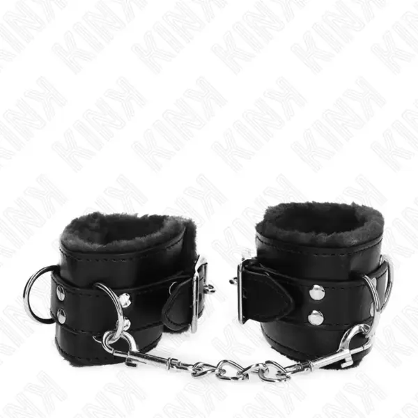 KINK - Muñequera Forrada Negro con Correa Ajustable para BDSM - Imagen 3