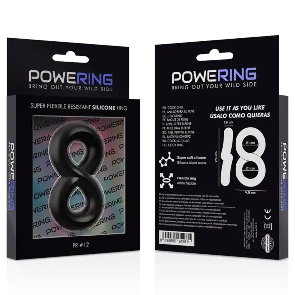 Powering - Anillo Pene y Testículos Super Flexible PR12 Negro - Imagen 9