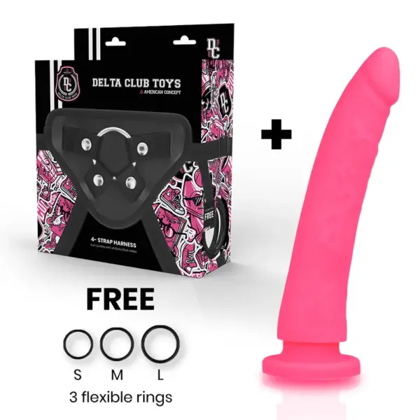 Delta Club - Dildo y Arnés Rosa de Silicona Médica 20 cm - 4 cm - Imagen 2