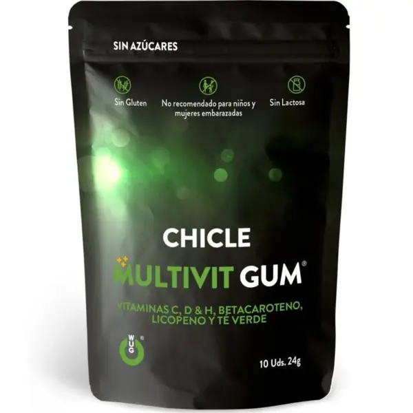 WUG GUM - Chicles Multivitamínicos con Vitamina C, H, D, Betacaroteno, Licopeno y Té Verde