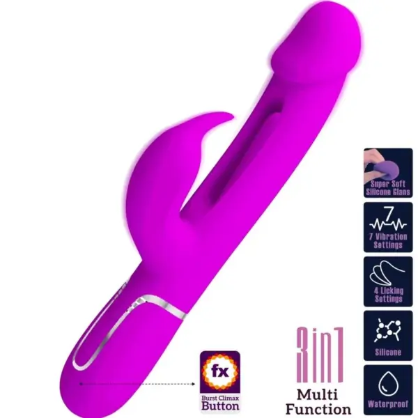 Pretty Love - Vibrador rabbit 3 en 1 multifunción con lengua fucsia - Imagen 10